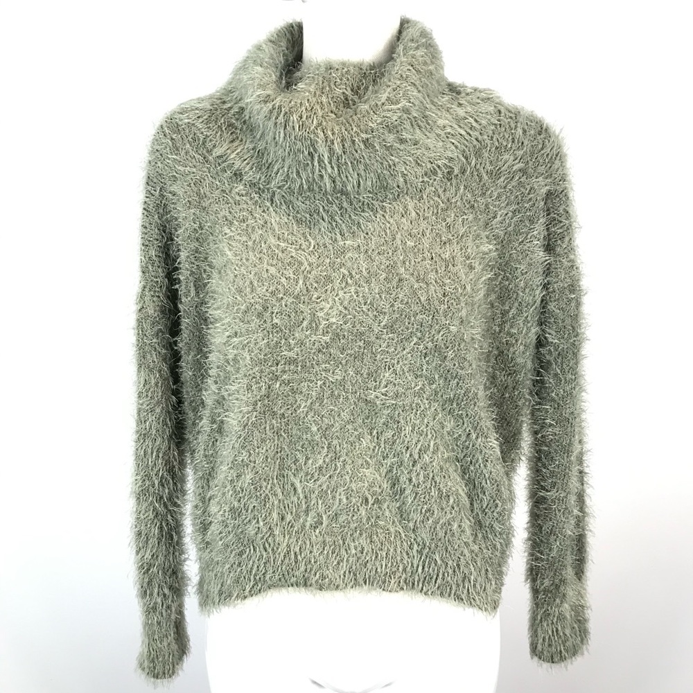 Pink Rose Fuzzy Turtleneck Sweater in Sage Green